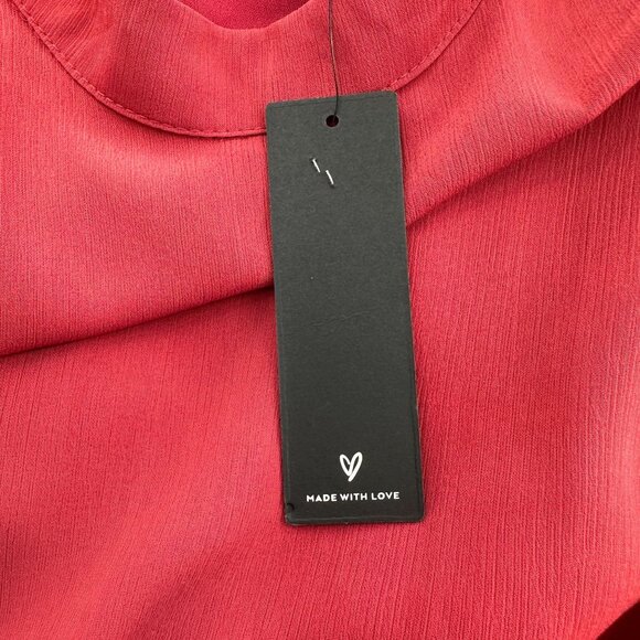 Lulus Red Long-Sleeve Cutout Waist Mini Dress Size L Ruffle Rusty Rose Mock Neck - Picture 7 of 14